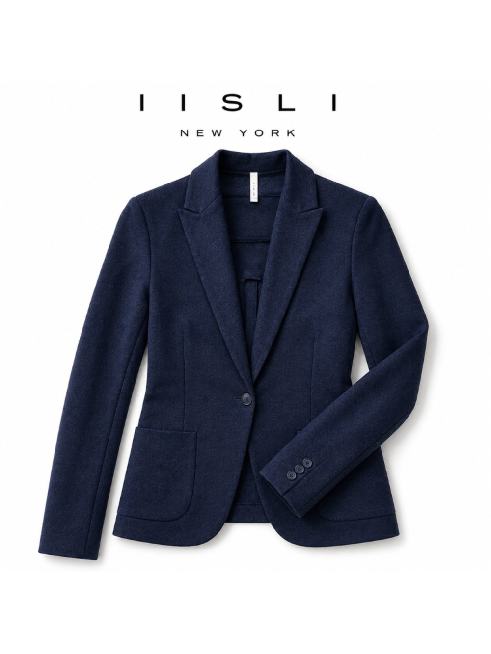 IISLI Navy Linen Blazer Fitted Tailored Jacket Quiet Luxury Small